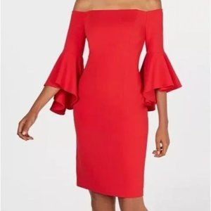 Calvin Klein Size 4 Red Off the Shoulder Dress